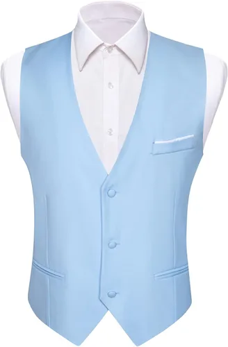Vista 3 de Barry.Wang Chaleco de traje para hombre, ajustado, cuello en V, 2 bolsillos, color sólido, vestido formal de esmoquin de negocios, boda, fiesta
