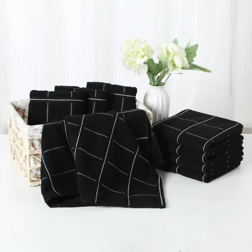 Vista 5 de Juego de toallas y paños de cocina Glynniss, juego de toallas y paños de cocina absorbentes para lavar platos, limpieza y secado, paquete de 8 Negro