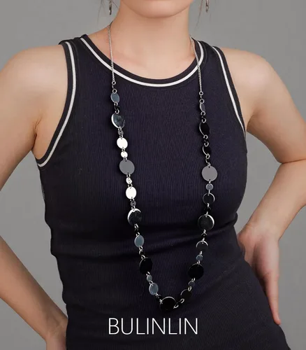 Vista 4 de BULINLIN Collar largo de plata en capas para mujer, collar de cadena de suéter con cuentas de piedra turquesa para mujer, joyería de disfraces