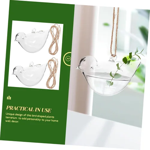Vista 6 de Alipis 2pcs Hanging Glass Flower Pot Bird Shape Hydroponic Planter for Indoor Home Decor Creative Terrarium Container for Succulent Plants