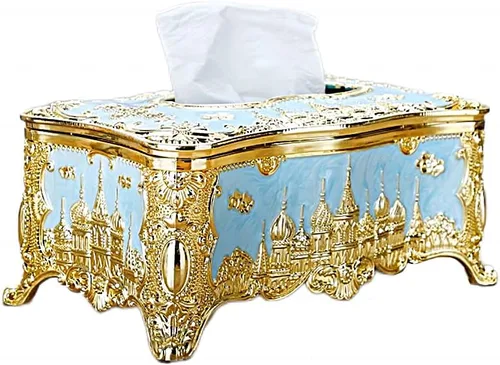 Vista 7 de Soporte para cubierta de pañuelos, castillo creativo en relieve y diamantes de imitación rectangular de acrílico para caja de pañuelos