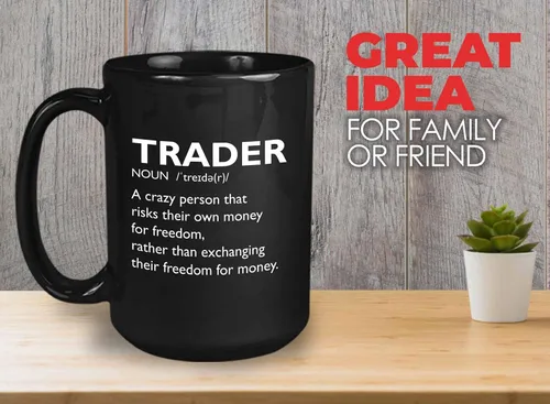 Vista 2 de Taza de café del mercado de valores – Definición del comerciante Crazy Person – Day Trader Brokers Asesor financiero Inversor Ahorro de oficina