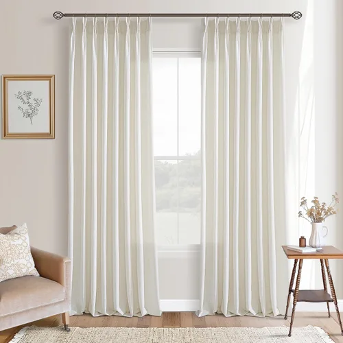 Vista 29 de TWODRAPES Cortinas de Lino Plisadas con Pinza Beige Blancas de 54 Pulgadas de Largo 2 Paneles para Comedor Cocina Dormitorio Plisadas Semi