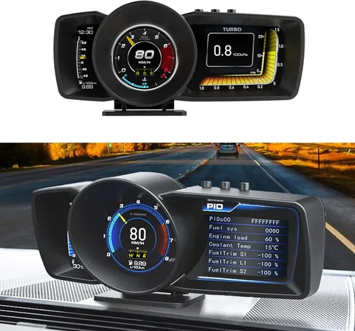 Vista 8 de Geloo Pantalla frontal HUD para automóvil, pantalla HUD OBD2 con OBDII GPS Dual System OBD2 Velocímetro Medidor 8 modos Multifunción Medidor