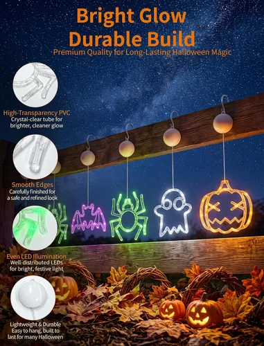 Vista 6 de Abeja Luces de ventana de Halloween, paquete de 4 unidades, calabaza