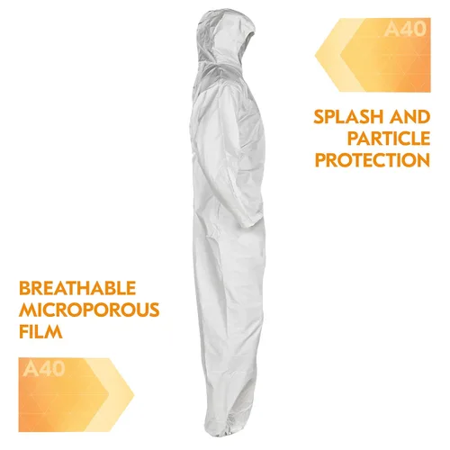 Vista 5 de Kleenguard Overol A40 de protección contra líquidos y partículas con capucha (44326), cremallera frontal, muñecas y tobillos elásticos (EWA)