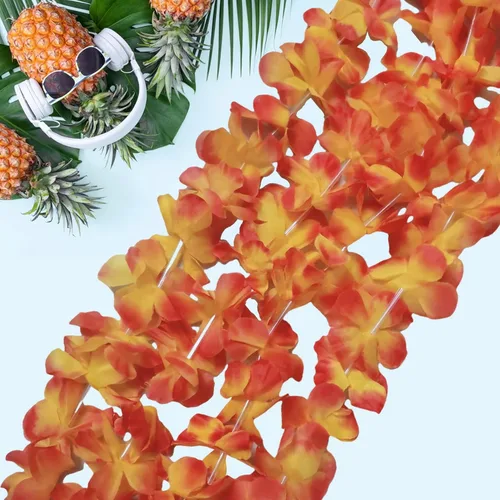 Vista 8 de Mowane 48 piezas de Leis hawaianos gruesos a granel, flores tropicales, 12 diademas, 24 pulseras, 12 collares florales para suministros de fiesta