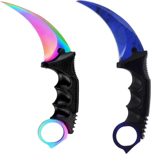 Vista 12 de 2 Piezas Cuchillo Karambit de Hoja Fija, Herramienta Táctica de Acampada, Cuchillo de Caza al Aire Libre con Funda y Cordón, Adecuado
