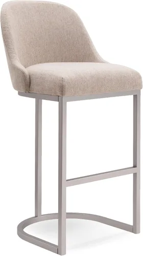 Vista 5 de Leick Home 10133PW/OL Taburete de bar con base de metal, juego de 2, para encimeras de cocina elevadas, mesas altas y bares, asiento moderno de lino