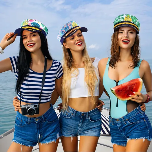 Vista 8 de KESYOO 3 sombreros de marinero para adultos, sombreros de capitán bordados, sombrero de capitán náutico para fiesta náutica para hombres y mujeres