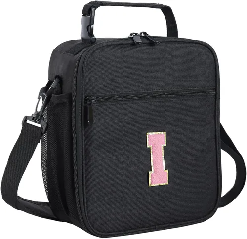 Vista 101 de ELEFOCUS Lonchera aislada con inicial para mujeres y hombres, bolsa de almuerzo personalizada con monograma con correa de hombro ajustable