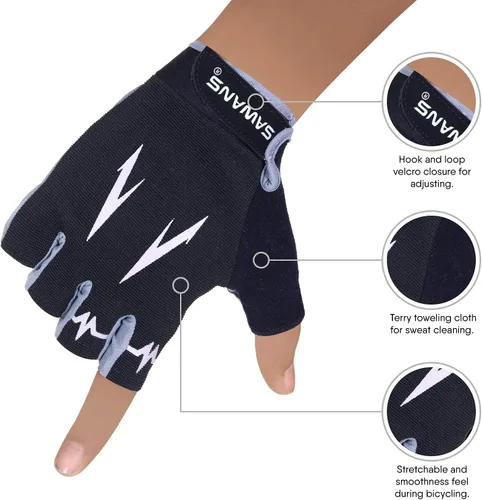 Vista 4 de SAWANS Guantes de ciclismo de medio dedo, guantes de ciclismo de montaña de carretera, antideslizantes, amortiguadores, acolchados, transpirables