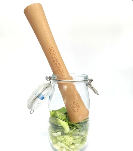 Vista 3 de Chucrut Pounder para tarros Mason Fermentación Vegetal Packer Kimchee Tamper, una pieza de madera de haya maciza (12 pulgadas)