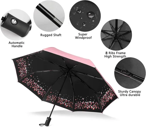 Vista 2 de Paraguas de lluvia plegable con apertura automática, para viajes, impermeable, para mujer, sombrilla automática.