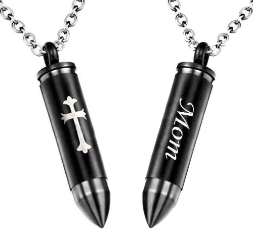 Vista 11 de Collar con colgante con forma de bala y diseño de cruz celta, urna conmemorativa para cenizas