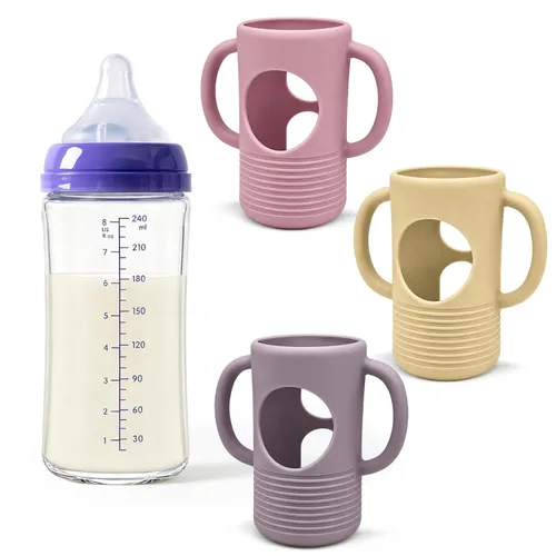 Vista 11 de 3Pack Silicone Sleeve for Lansinoh Glass Bottles 5oz with XS/S Flow Nipples 5oz Beige/Pink/Gray
