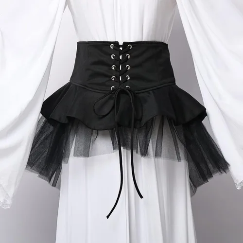 Vista 3 de Steampunk - Faldas de tul para mujer, cinturón de cintura con volantes, corsé pirata, disfraces