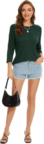 Vista 141 de ZENNILO Camisetas casuales de manga 3/4 para mujer, holgadas, cuello redondo, lindas camisetas básicas