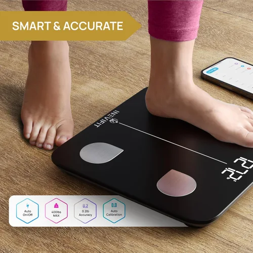 Vista 5 de INEVIFIT Báscula inteligente de grasa corporal, analizador digital de composición corporal de baño Bluetooth de alta precisión, mide peso, grasa