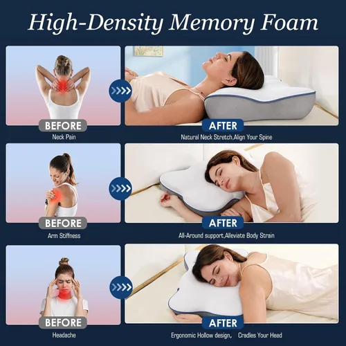 Vista 9 de jiaao Almohada cervical ergonómica para dormir, almohada refrescante para adultos, almohadas cervicales de espuma viscoelástica 100% para aliviar