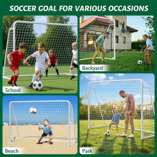 Vista 7 de NAIZEA Porterías de fútbol – 24x8/21x7/18x7/12x6/16x7/10x6/8x6/6x4 pies para patio trasero – Portería de fútbol de metal para jóvenes adultos