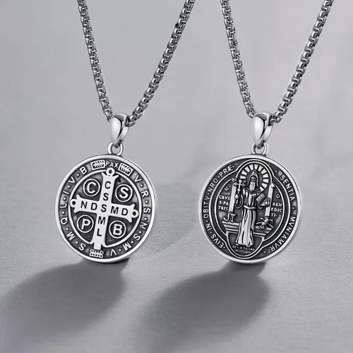 Vista 3 de DOTBJ Collar con colgante de cruz de San MiguelSan CristófaloSan BenitoSan PatricioJesús Amuleto de joyería para hombres y mujeres con cadena Rolo