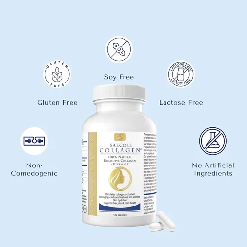 Vista 8 de Salcoll Pure Marine - Cápsulas de colágeno para la piel (120 unidades) – Suplemento antienvejecimiento para mujeres y hombres, aumenta el colágeno