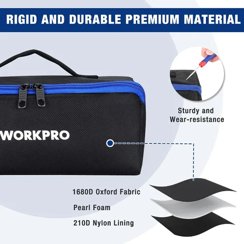 Vista 5 de WORKPRO Bolsa de herramientas, bolsa de herramientas de boca ancha de 10 pulgadas con cremallera, bolsa de almacenamiento de herramientas