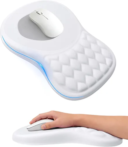 Vista 16 de Alfombrilla de mouse ergonómica con reposamuñecas, soporte de espuma viscoelástica con diseño de pendiente, superficie de licra lisa, base