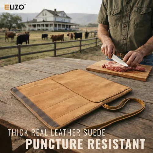 Vista 4 de ELIZO Bolsa de rollo para cuchillos de cuero, estuche para cuchillos de chef profesional, funda duradera para cuchillos, almacenamiento portátil