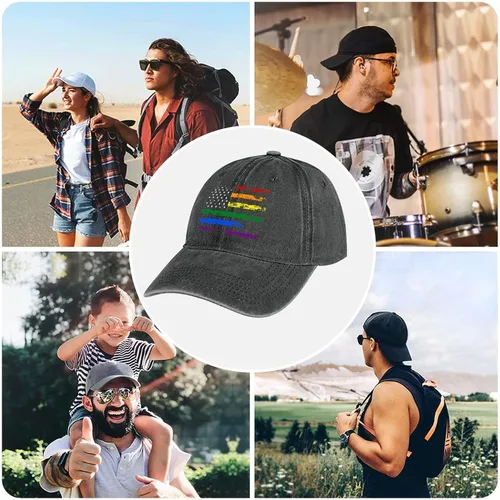Vista 8 de Gorra de béisbol LGBT Pride Rainbow Denim Sombreros Love is Love Vintage Gorra de béisbol ajustable LGBT para hombres y mujeres