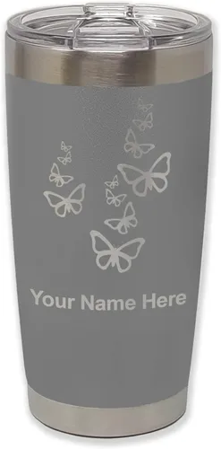 Vista 35 de LaserGram Vaso aislado al vacío de 20 onzas, mariposas, grabado personalizado incluido (negro)