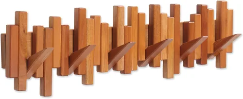 Vista 7 de Perchero de madera para pared con palos montados en la pared, estante múltiple, sólido, hecho a mano, madera de haya natural, con 6 ganchos Hayedo