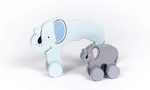 Vista 2 de Jack Rabbit Creations Juguete de empuje de madera para mamá y bebé elefante