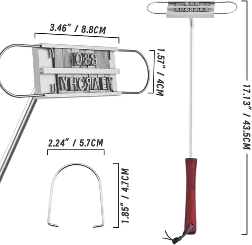 Vista 6 de Hierro de marca BBQ con letras intercambiables y un práctico dibujo, ideal para marcar filetes, hamburguesas y pollo (1)