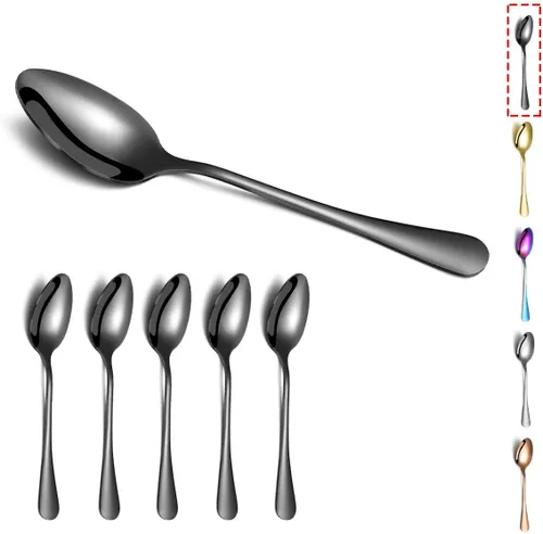 Vista 9 de Kyraton - 6 cucharas de mesa de acero inoxidable de 7.5 pulgadas, cucharas de sopa, cucharas de postre, cubiertos para lavavajillas, juego de 6