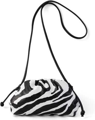Vista 4 de Bolso cruzado para mujer con diseño de nube, bolso de noche brillante, bolso de mano con cordón ajustable, bolso de hombro fruncido