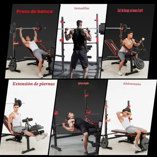 Vista 2 de MAIDOMA Foldable 1500LBS Capacity 8 IN 1 Weight Bench Set with Leg Extension/Squat Rack/Preacher Curl, Adjustable Bench Press for Home Gym Full Body