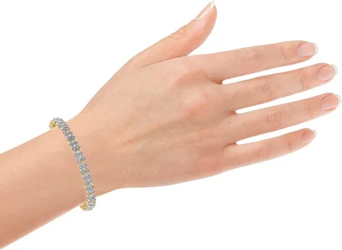 Vista 2 de Juego de puntas de plata de ley de 12 quilates, precioso diseño de flores, pulsera de tenis de diamantes (J-K, I3) Joyería para mujeres y niñas