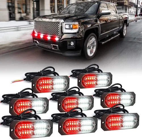 Vista 11 de Xprite Kit de luces estroboscópicas de emergencia con 20 luces LED de montaje empotrado en superficie de color ámbar, ultradelgado, salpicadero
