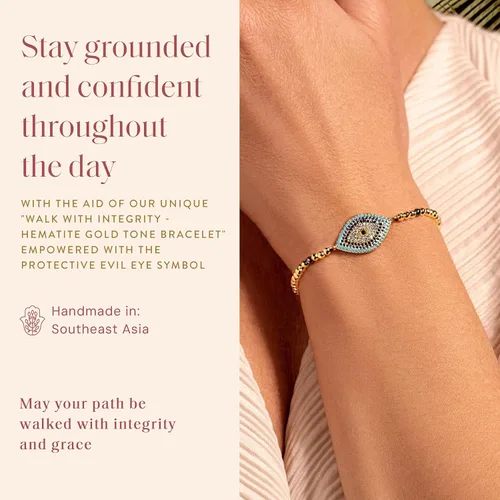 Vista 4 de KARMA AND LUCK - Camina con integridad - Pulsera de hematita genuina para mujer en tono dorado de 5.5 a 7.5 pulgadas con cierre de cordón ajustable