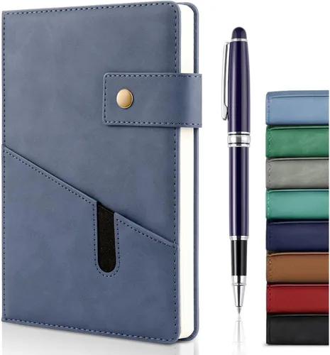 Vista 12 de Cuaderno de cuero A5 con bolígrafo, 200 páginas de tapa dura con bolsillo, diario de papel forrado grueso de 3.53 oz/m² para hombres y mujeres, gran