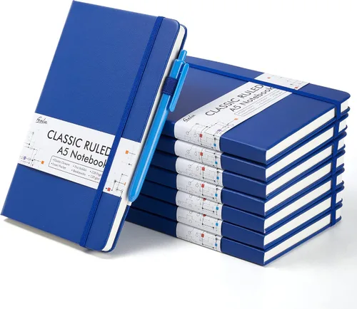 Vista 10 de feela Paquete de 8 cuadernos a granel para la escuela, cuadernos de negocios de tapa dura, diarios clásicos rayados con soporte para bolígrafo