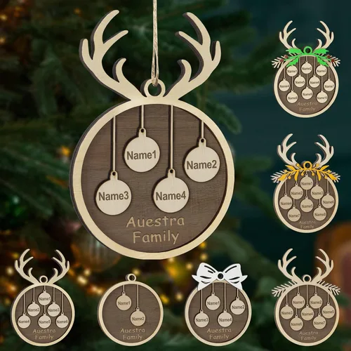 Vista 54 de Adornos de Navidad personalizados, familia de 1 nombre, adornos de Navidad de madera personalizados, decoración personalizada, decoración de árbol