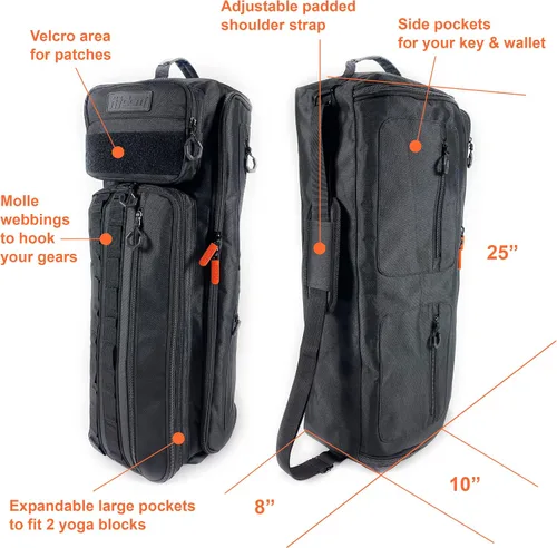 Vista 5 de Fitdom Bolsa de yoga inspirada en la táctica para hombres adultos. Bolsas de yoga resistentes y transportadores que se adaptan a todas tus cosas.
