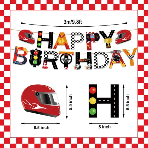 Vista 2 de Decoraciones de fiesta de autos de carreras, carteles de feliz cumpleaños, remolinos colgantes con temática de panal de abejas para autos
