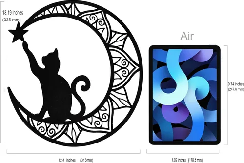 Vista 2 de EYONGLION Decoración de pared de gato de metal, arte de pared de gato negro, regalos para amantes de los gatos para mujeres, decoración de pared