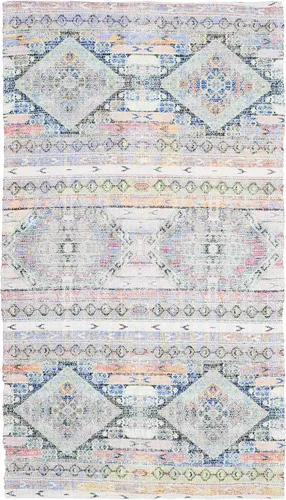 Vista 10 de SAFAVIEH Saffron Collection - Alfombra decorativa de 2 pies 3 pulgadas x 3 pies 9 pulgadas, color crema y azul, hecha a mano de algodón desgastado
