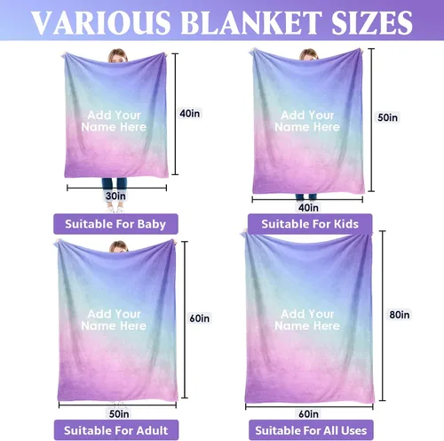 Vista 6 de Manta de nombre personalizada para adultos y niños, manta de nombre personalizada – 9 colores, 7 tamaños, manta de franela gruesa, manta de nombre