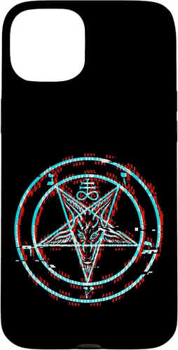 Vista 9 de Funda estética de terror para iPhone 14 Pro Max con pentagrama satánico Baphomet Vaporwave